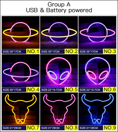 128 Styles LED Neon Sign USB Decorative Marquee Light
