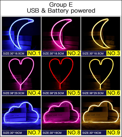 128 Styles LED Neon Sign USB Decorative Marquee Light