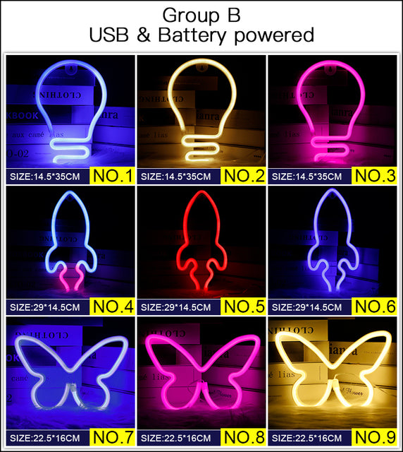 128 Styles LED Neon Sign USB Decorative Marquee Light
