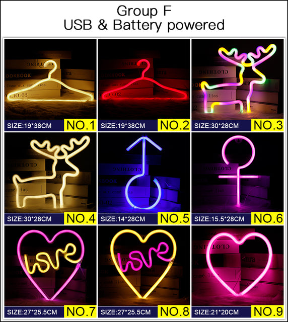 128 Styles LED Neon Sign USB Decorative Marquee Light