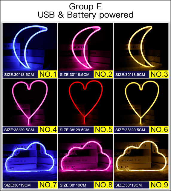 128 Styles LED Neon Sign USB Decorative Marquee Light