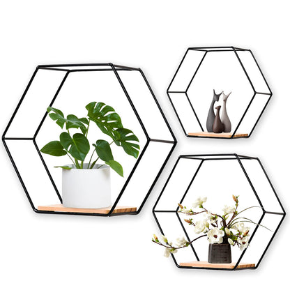 Hex Display Shelves — Matte Black, Set of 3