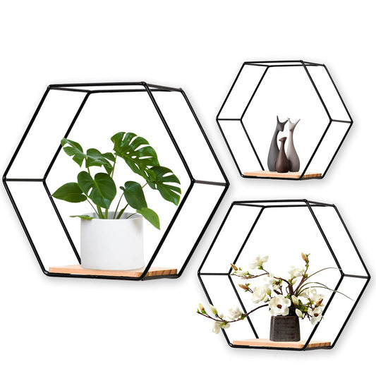 Hex Display Shelves — Matte Black, Set of 3